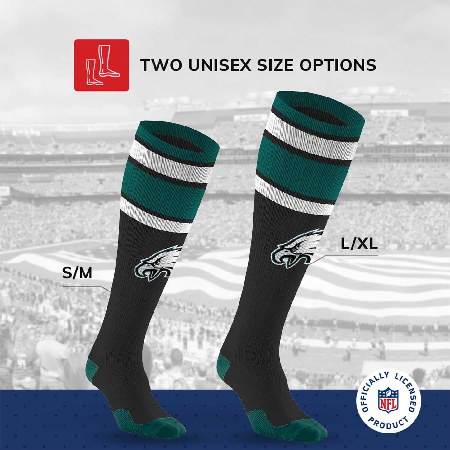 Philadelphia Eagles NFL Adult Knee High-Performance Socks - Black