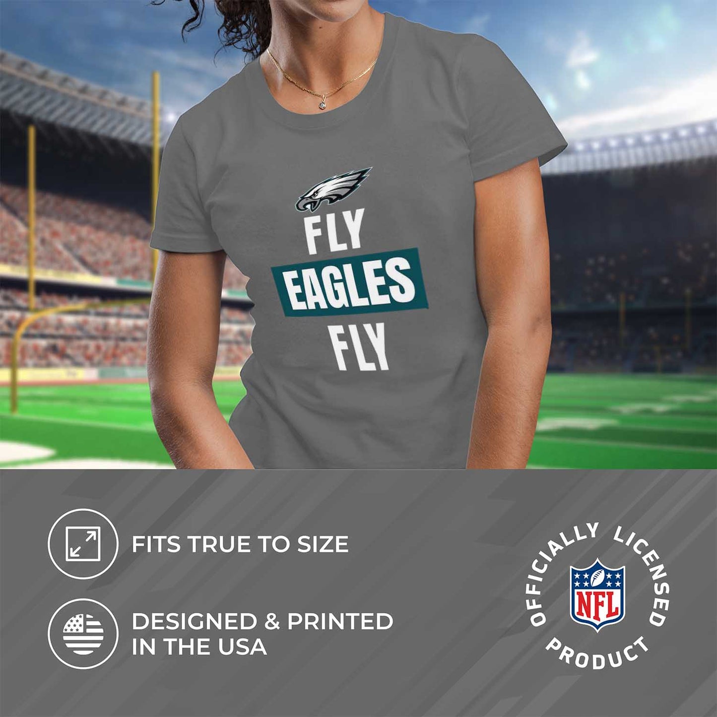 Philadelphia Eagles NFL Womens Plus Size Team Slogan Short Sleeve T-Shirt - Sport Gray
