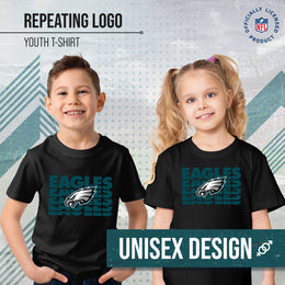 Philadelphia Eagles NFL Youth Repeating Logo Football T-Shirt Unisex Tag Free Comfortable - Black