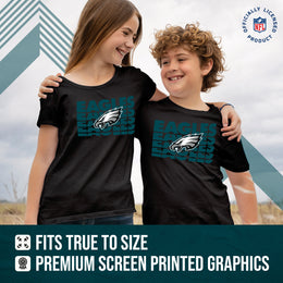 Philadelphia Eagles NFL Youth Repeating Logo Football T-Shirt Unisex Tag Free Comfortable - Black