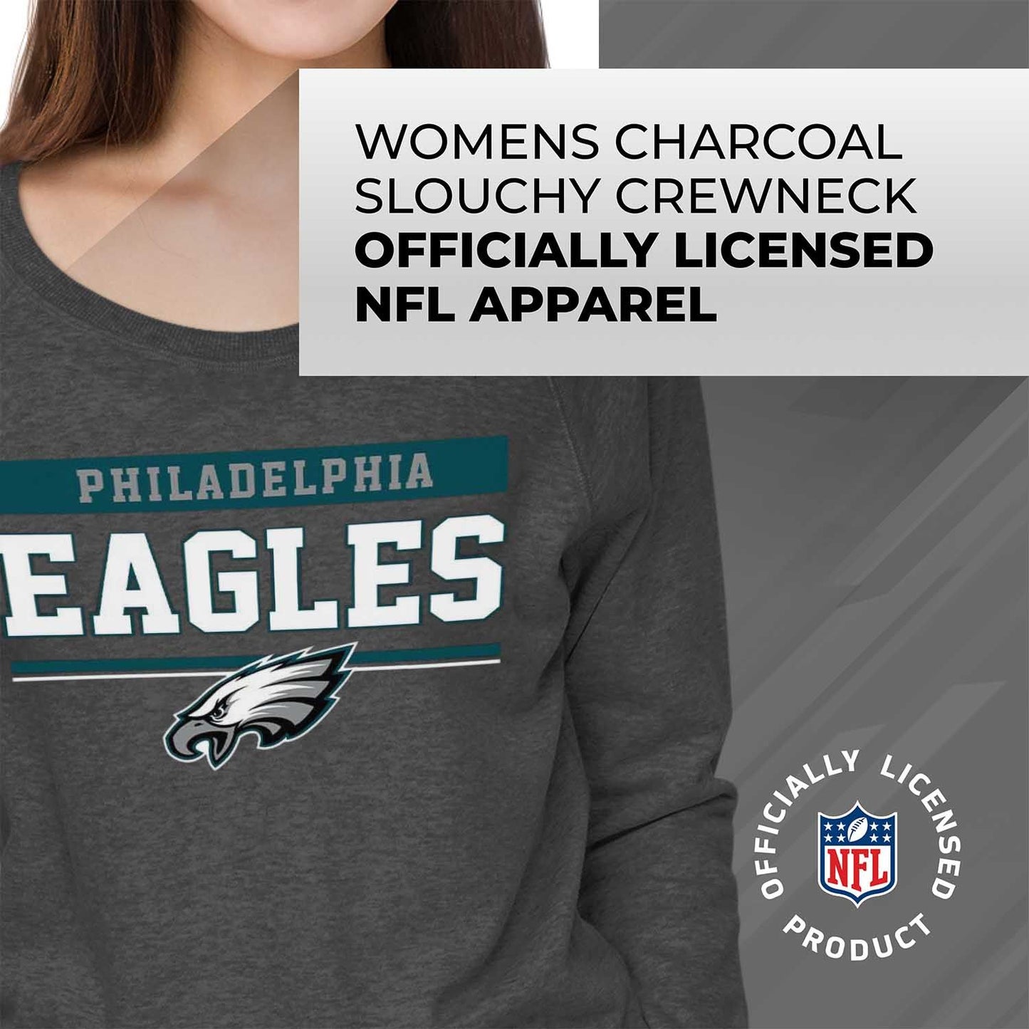 Philadelphia Eagles NFL Womens Charcoal Crew Neck Football Apparel - Charcoal