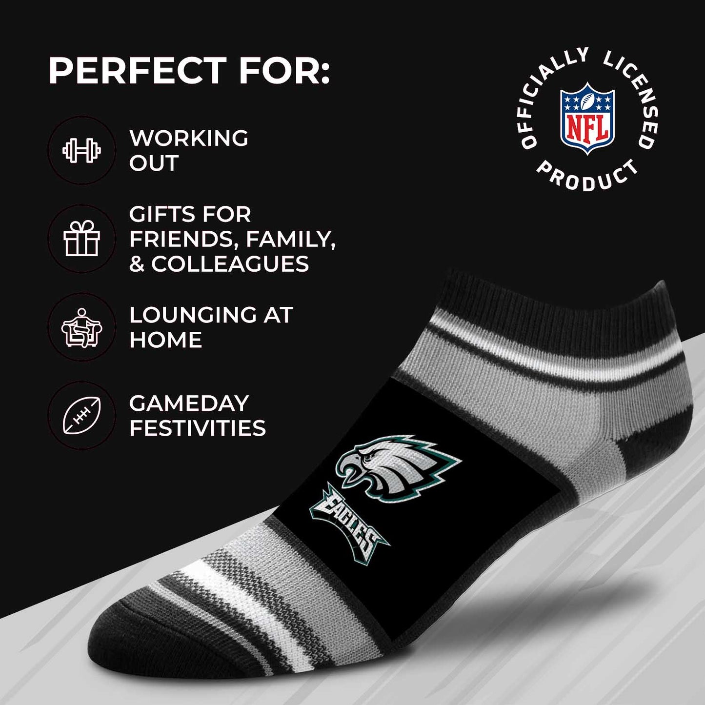 Philadelphia Eagles NFL Adult Marquis Addition No Show Socks - Black