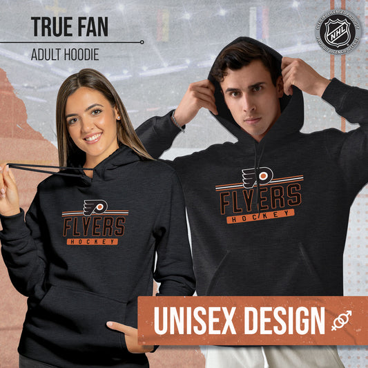 Philadelphia Flyers NHL Adult Heather Charcoal True Fan Hooded Sweatshirt Unisex - Charcoal