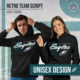 Philadelphia Eagles NFL Adult Unisex Retro Script Ultra Soft Fleece Hooded Sweatshirt - Black