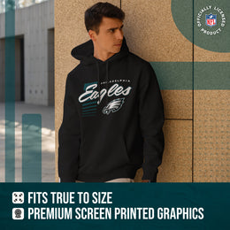 Philadelphia Eagles NFL Adult Unisex Retro Script Ultra Soft Fleece Hooded Sweatshirt - Black