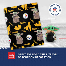 Pittsburgh Steelers  NFL x Star Wars Pillow & Blanket Set 40" x 50" featuring The Child - Black