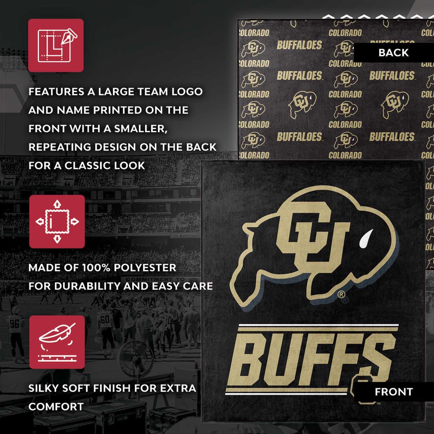 Colorado Buffaloes NCAA Double Sided Blanket - Black