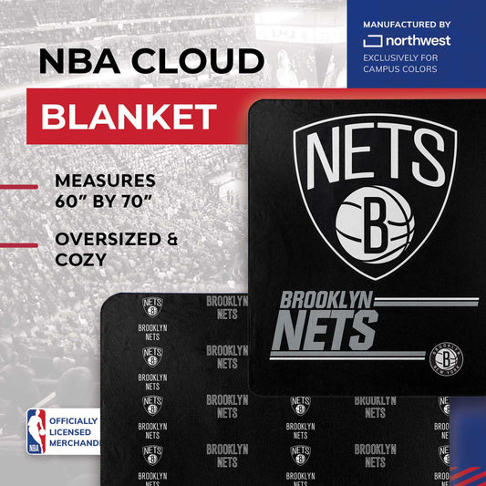 Brooklyn Nets NBA Double Sided Blanket - Black