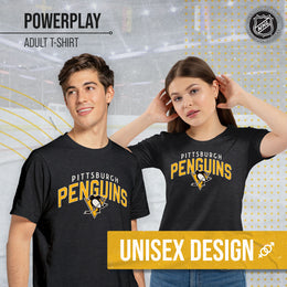Pittsburgh Penguins NHL Adult Powerplay Heathered Unisex T-Shirt - Black Heather