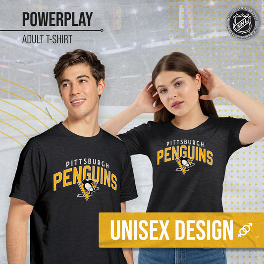 Pittsburgh Penguins NHL Adult Powerplay Heathered Unisex T-Shirt - Black Heather