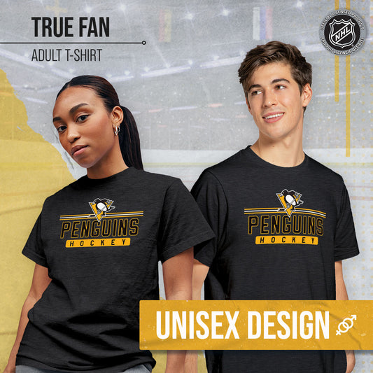 Pittsburgh Penguins Adult NHL Heather Charcoal True Fan Hockey T-Shirt - Charcoal