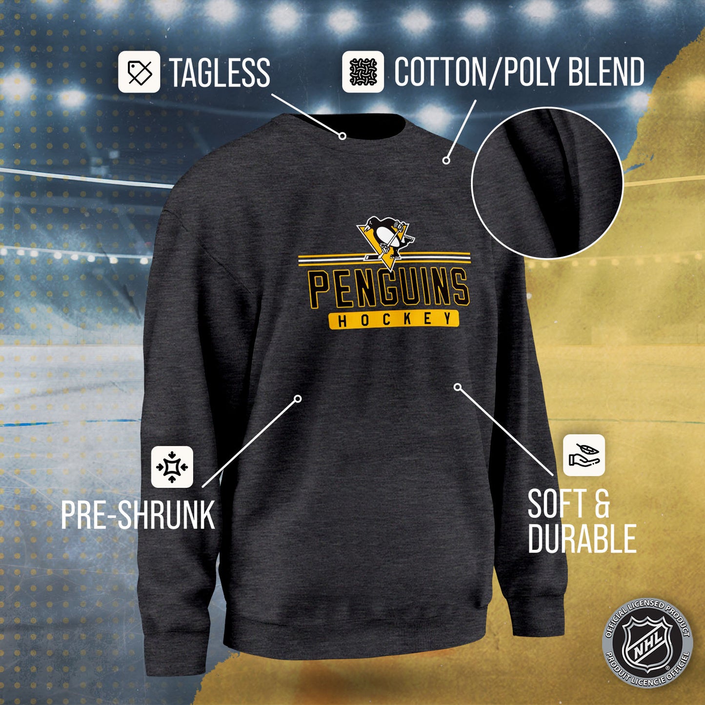 Pittsburgh Penguins NHL Charcoal True Fan Crewneck Sweatshirt - Charcoal