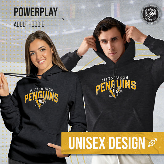 Pittsburgh Penguins NHL Adult Unisex Powerplay Hooded Sweatshirt - Black Heather