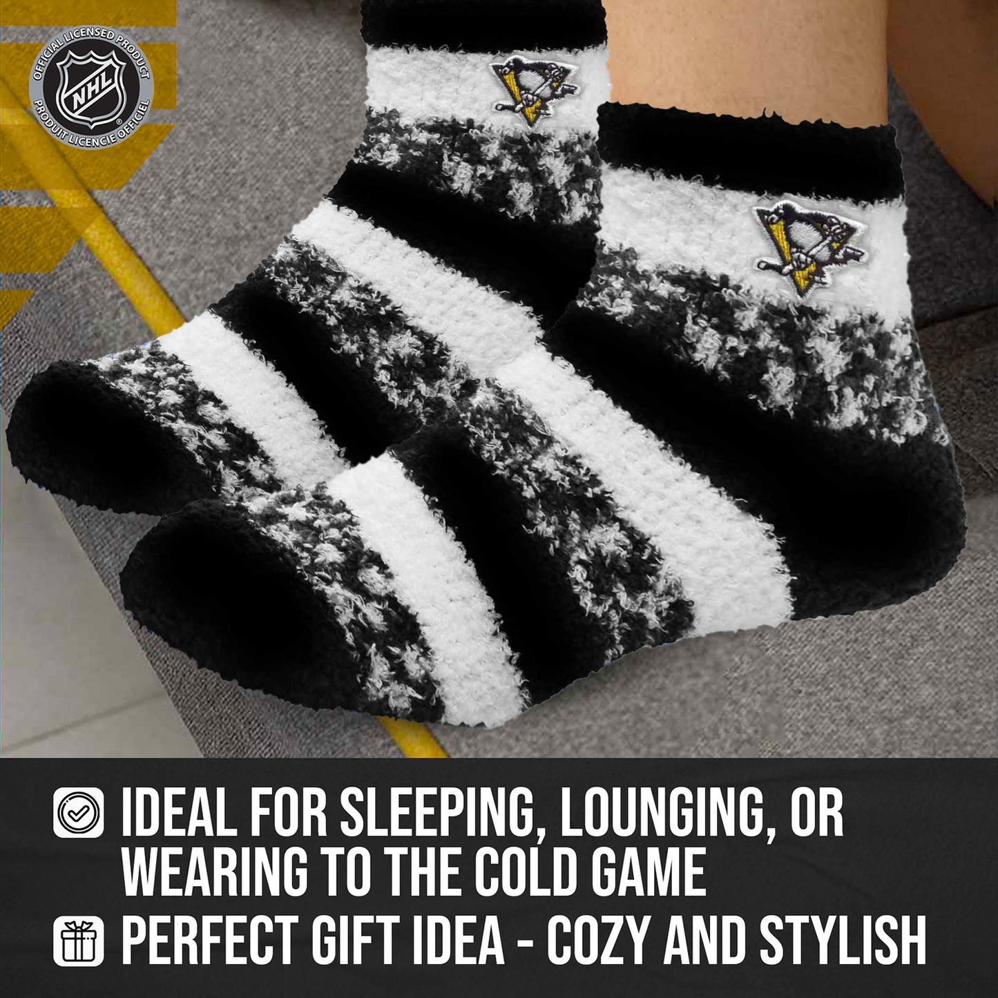 Pittsburgh Penguins NHL Unisex Cozy Sleep Socks - Black