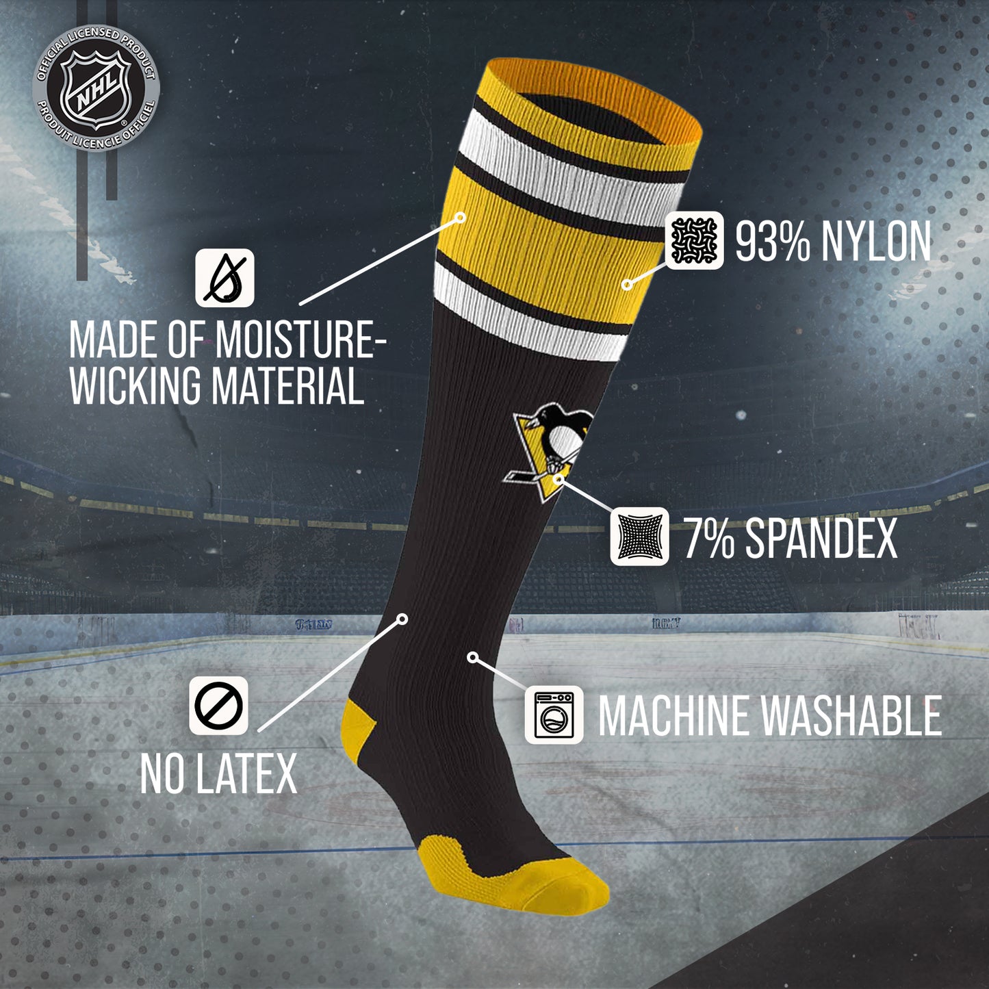 Pittsburgh Penguins NHL Adult Knee High-Performance Socks - Black