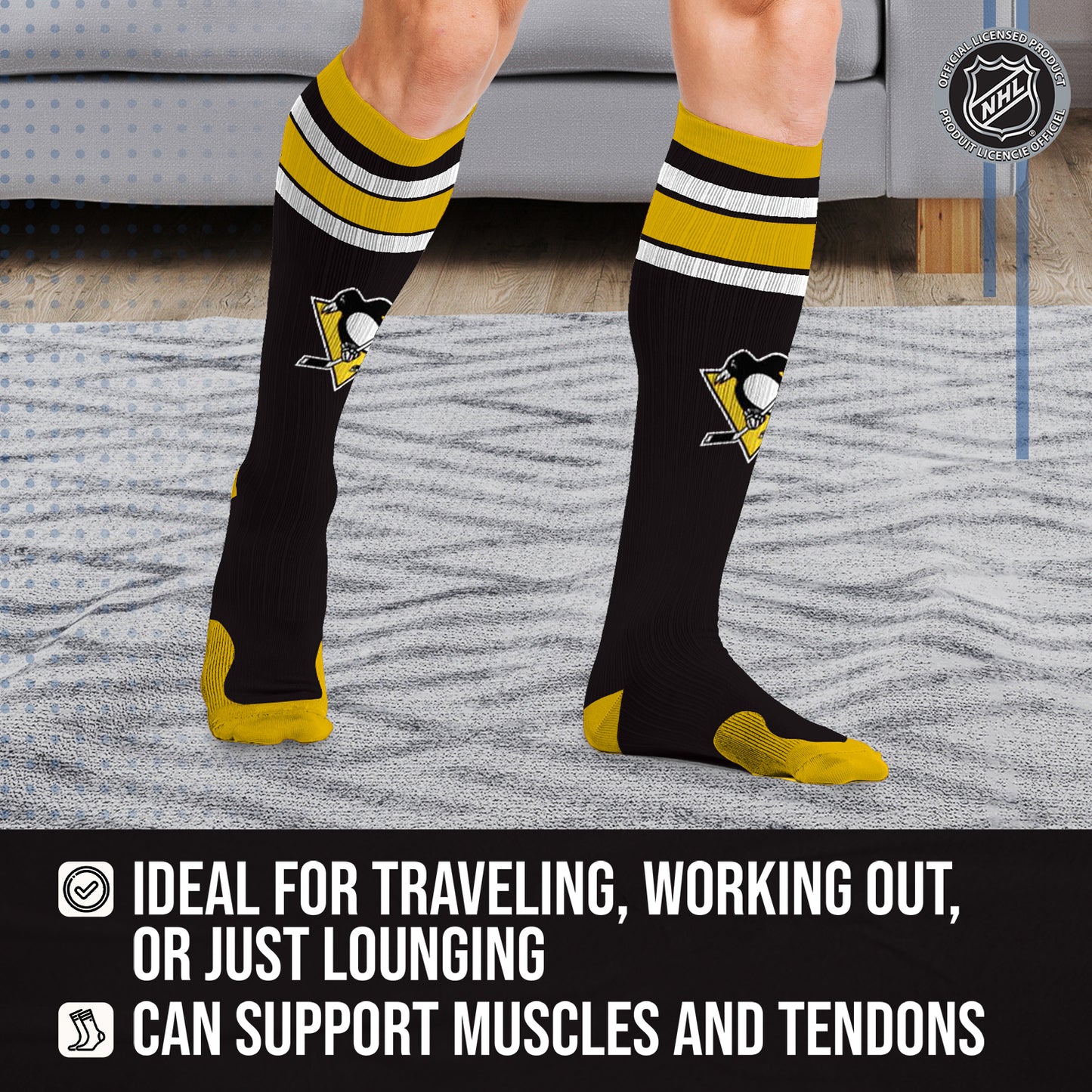 Pittsburgh Penguins NHL Adult Knee High-Performance Socks - Black