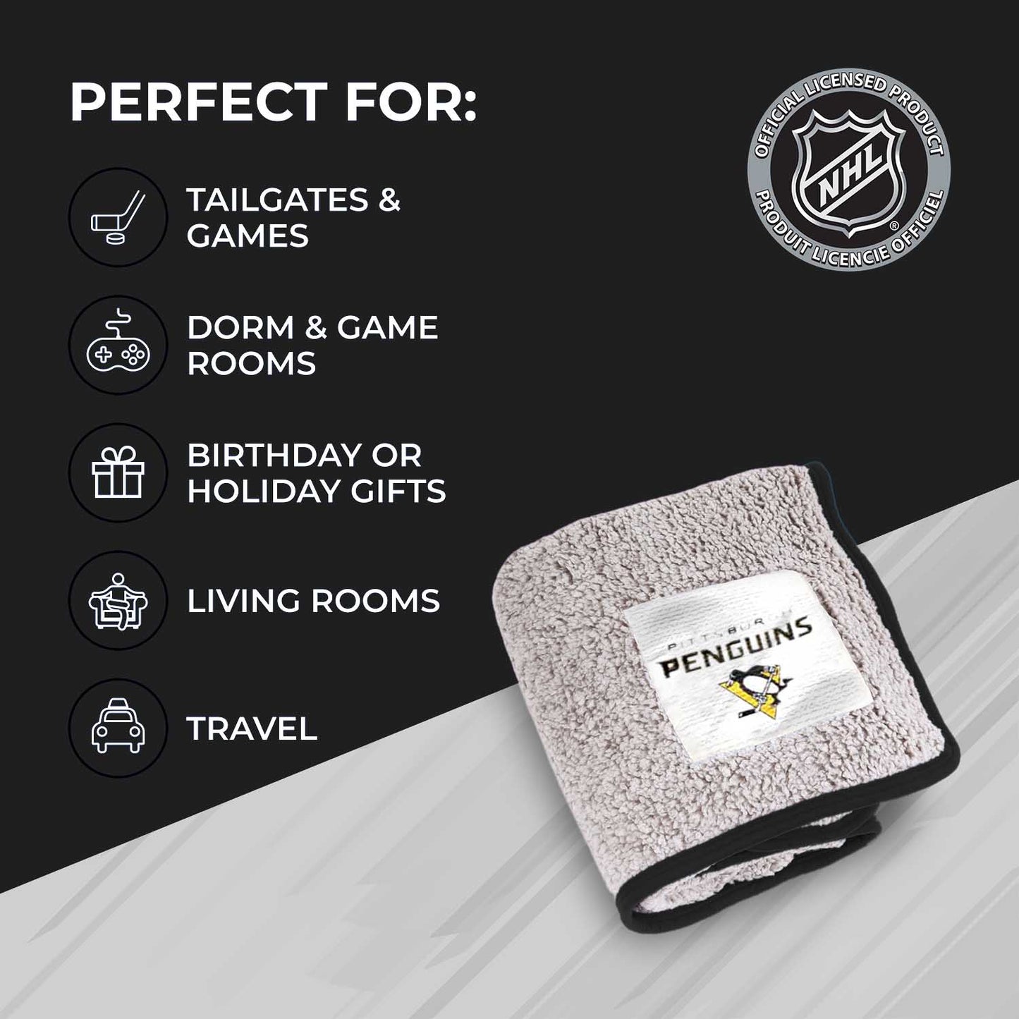 Pittsburgh Penguins NHL Silk Touch Sherpa Throw Blanket - Black