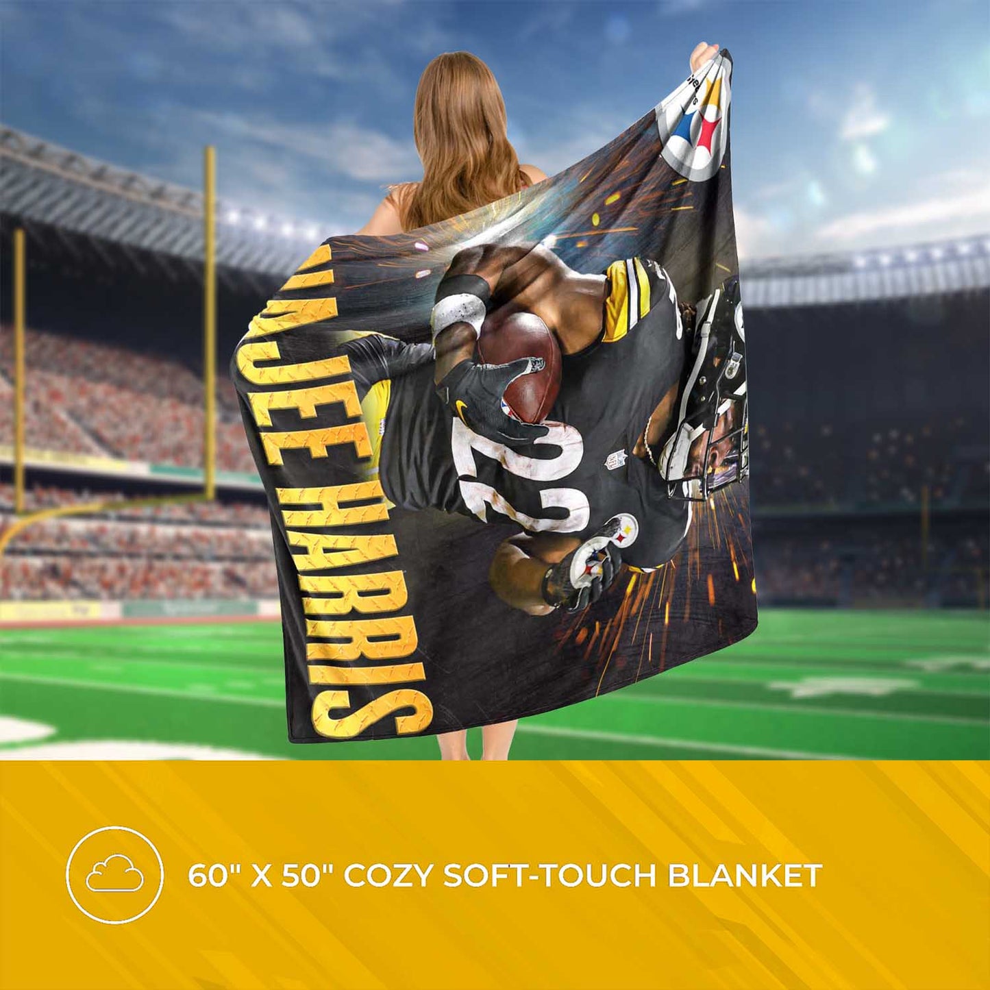 Pittsburgh Steelers Northwest NFL Hi-Def Najee Harris Silk Blanket - Black