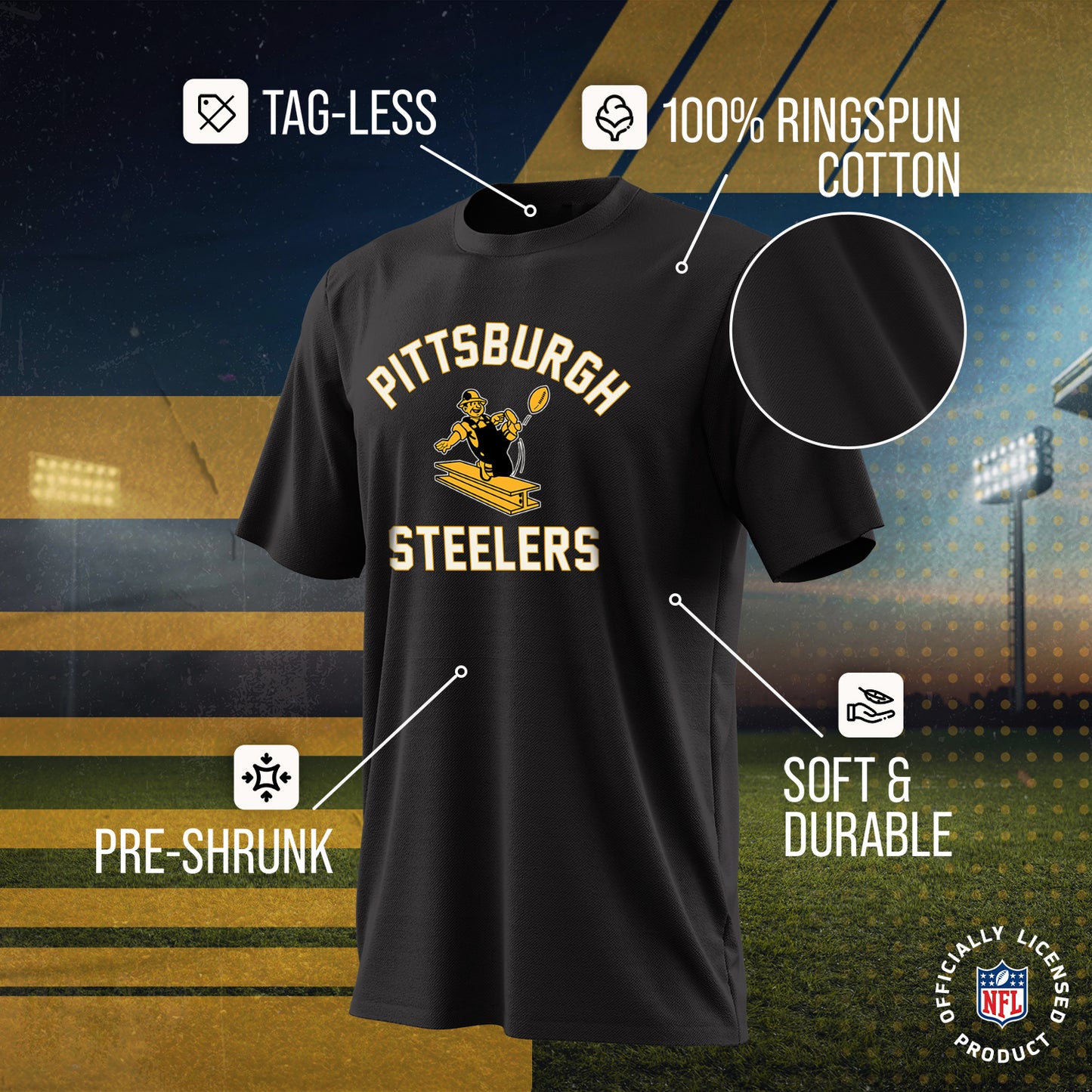 Pittsburgh Steelers NFL Adult Retro Gameday Unisex T-Shirt - Black