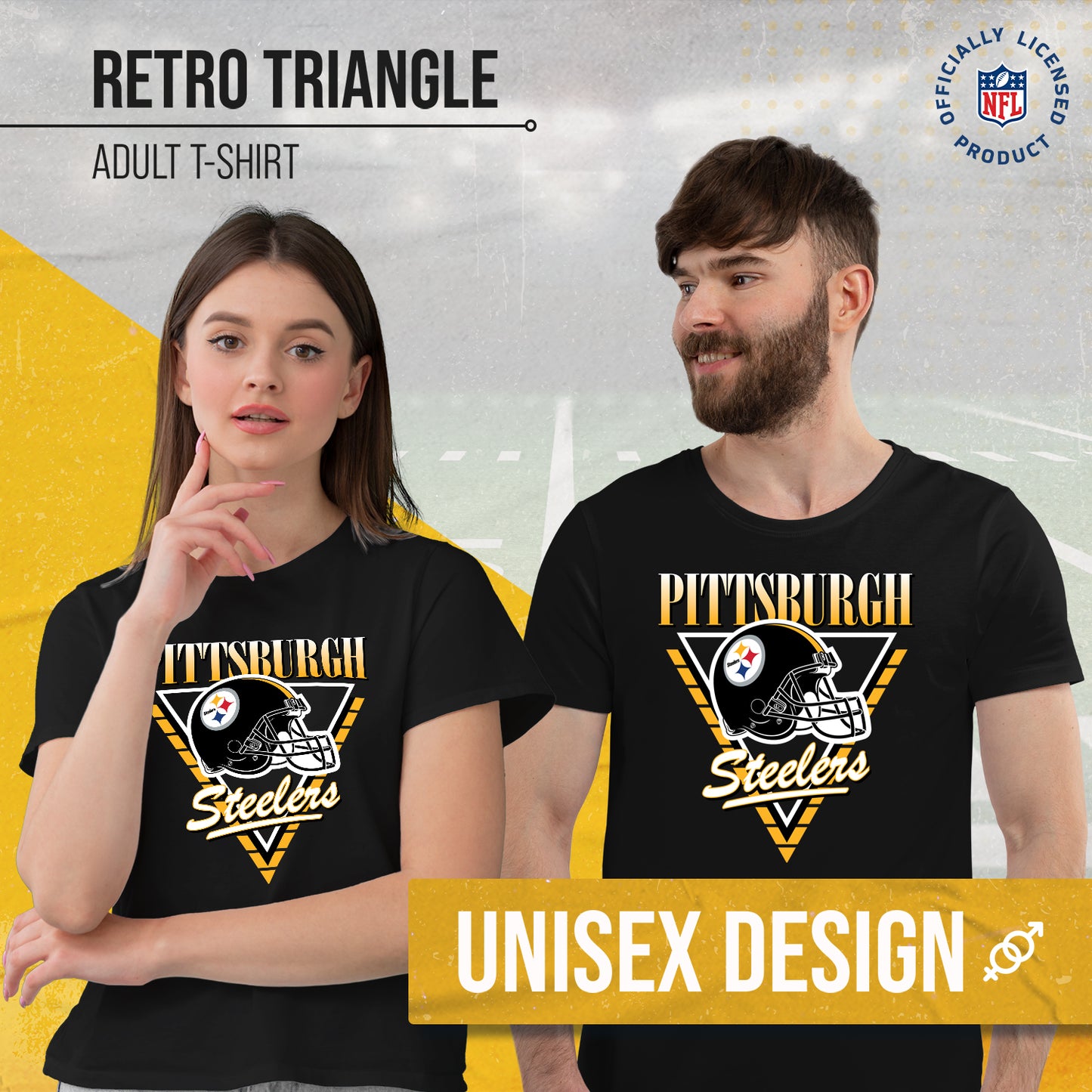 Pittsburgh Steelers NFL Adult Retro Triangle Unisex T-Shirt - Black