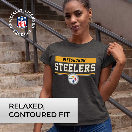 Pittsburgh Steelers NFL Women's Team Block Charcoal Tagless T-Shirt - Charcoal