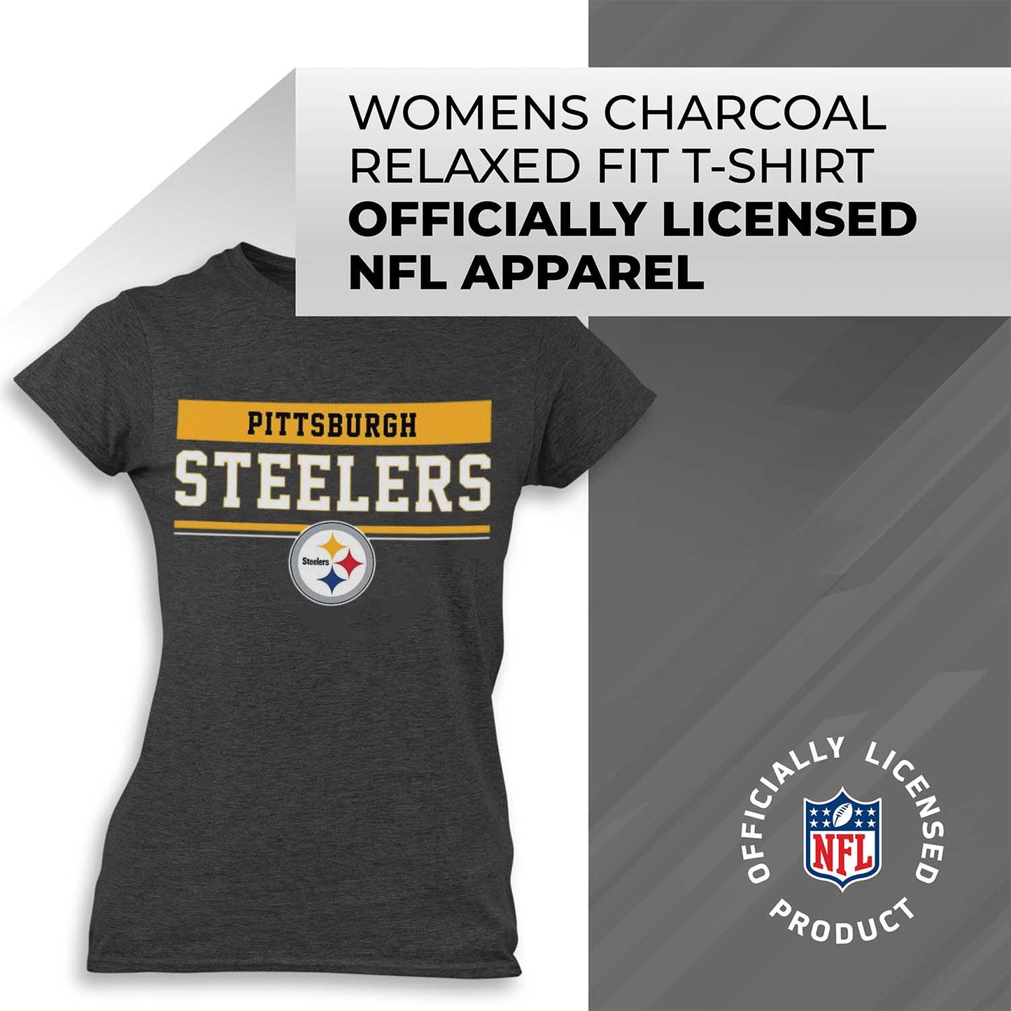Pittsburgh Steelers NFL Women's Team Block Charcoal Tagless T-Shirt - Charcoal