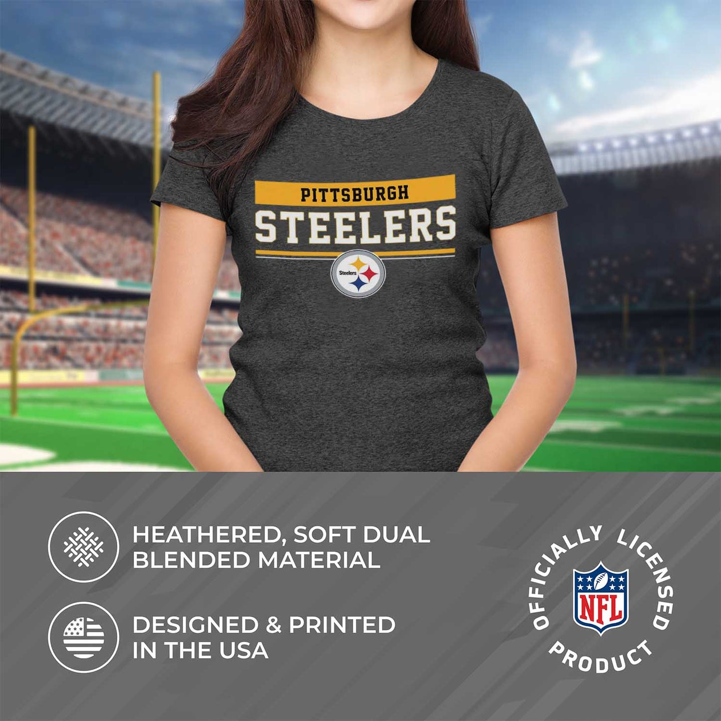 Pittsburgh Steelers NFL Women's Team Block Charcoal Tagless T-Shirt - Charcoal