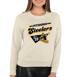 Pittsburgh Steelers NFL Womens Groovy Retro Slouchy Crewneck - Off White