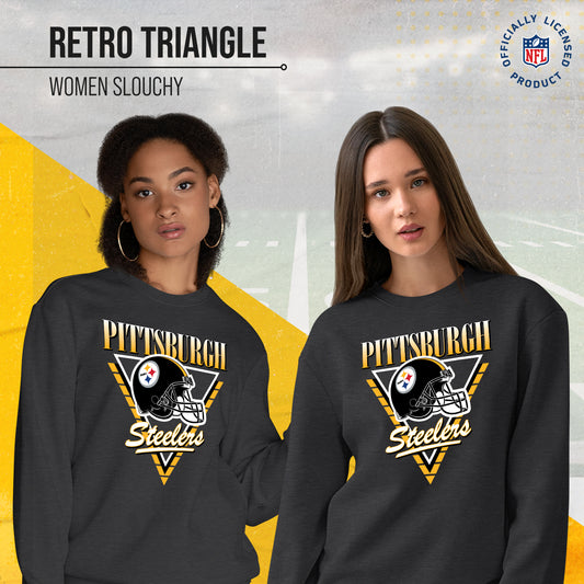 Pittsburgh Steelers NFL Womens Retro Triangle Slouchy Crewneck - Heather Charcoal