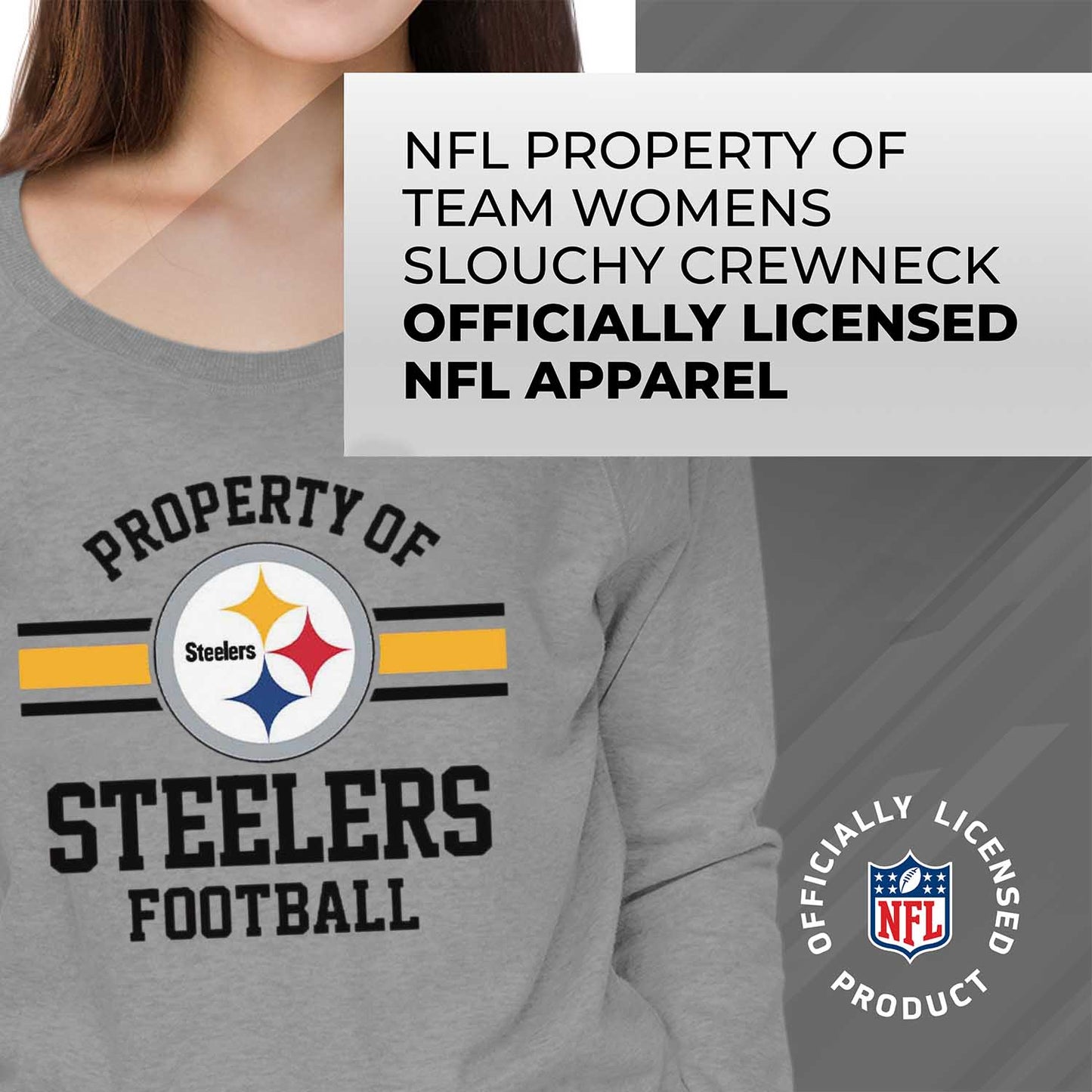 Pittsburgh Steelers NFL Womens Property of Lighweight Crew Neck - Sport Gray