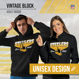 Pittsburgh Steelers NFL Adult Unisex Vintage Block Ultra Soft Fleece Hooded Sweatshirt - Black