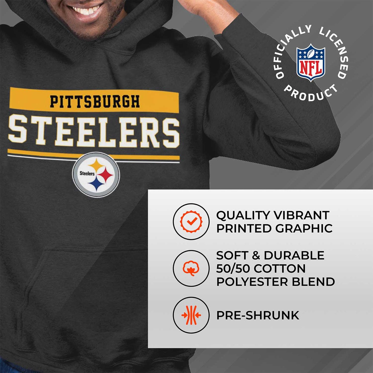 Pittsburgh Steelers NFL Adult Gameday Charcoal Hooded Sweatshirt - Charcoal