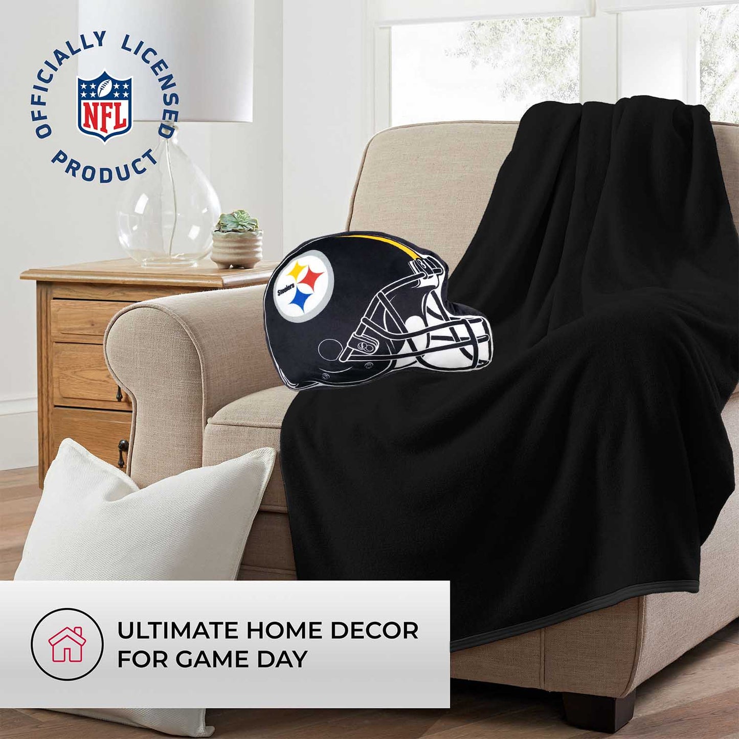 Pittsburgh Steelers NFL Helmet Football Super Soft Plush Pillow - Black
