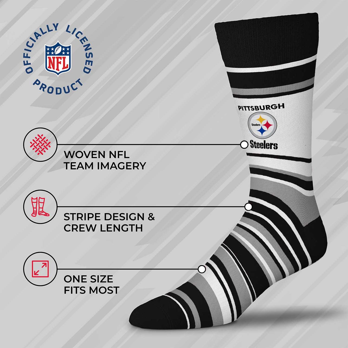 Pittsburgh Steelers NFL Adult Striped Dress Socks - Black