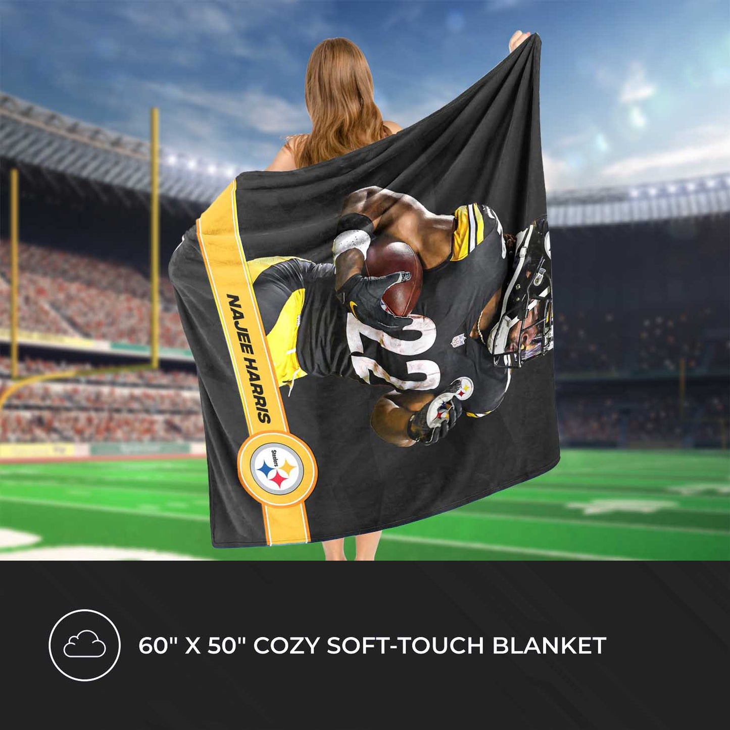 Pittsburgh Steelers NFL Hi-Def Najee Harris Silk Blanket - Black