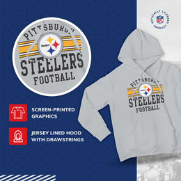 Pittsburgh Steelers NFL Team Stripe Hooded Sweatshirt- Soft Pullover Sports Hoodie For Men & Women - Sport Gray