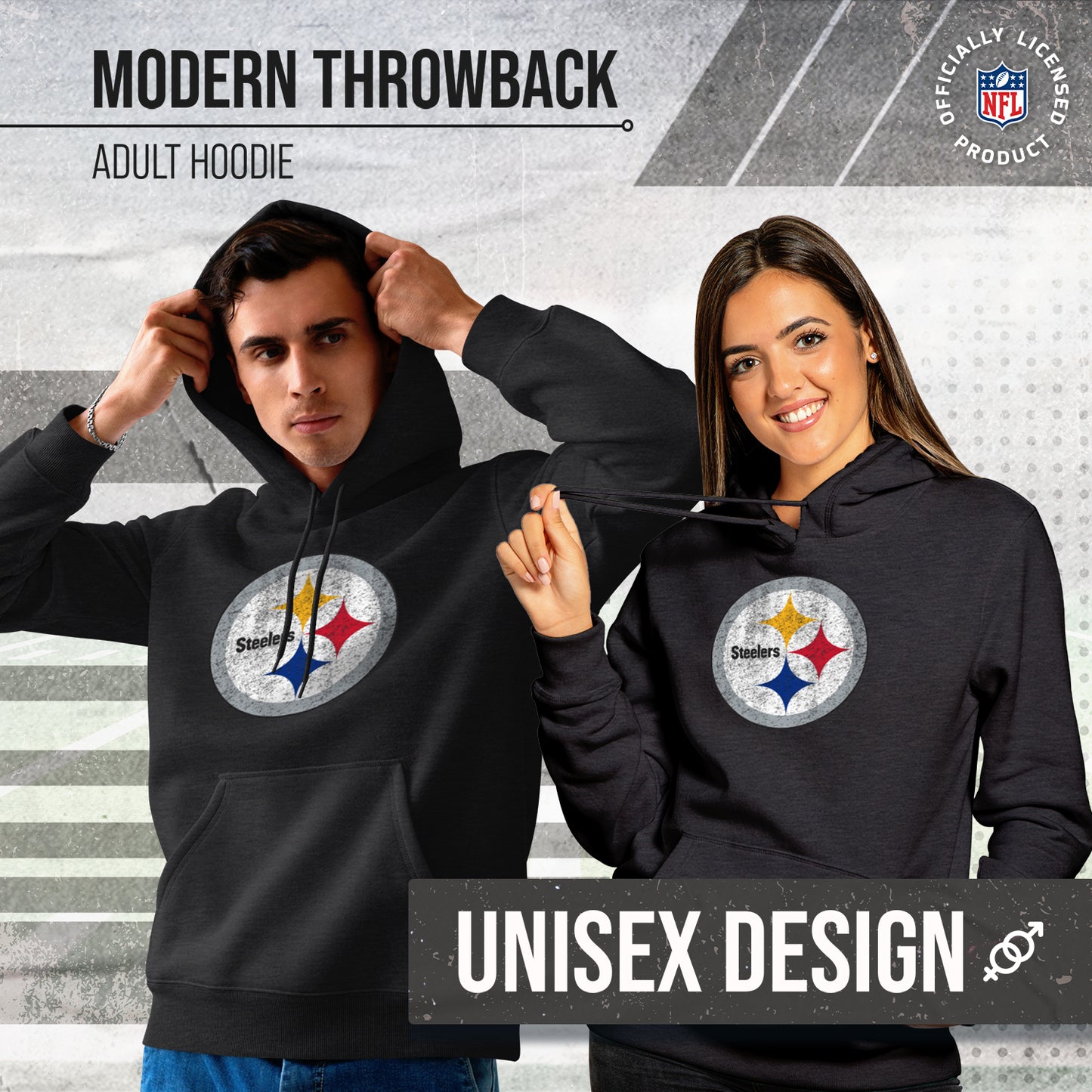 Pittsburgh Steelers NFL Adult Unisex Modern Throwback Ultra Soft Fleece Hooded Sweatshirt - Black