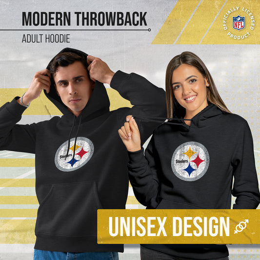 Pittsburgh Steelers NFL Adult Unisex Modern Throwback Ultra Soft Fleece Hooded Sweatshirt - Black