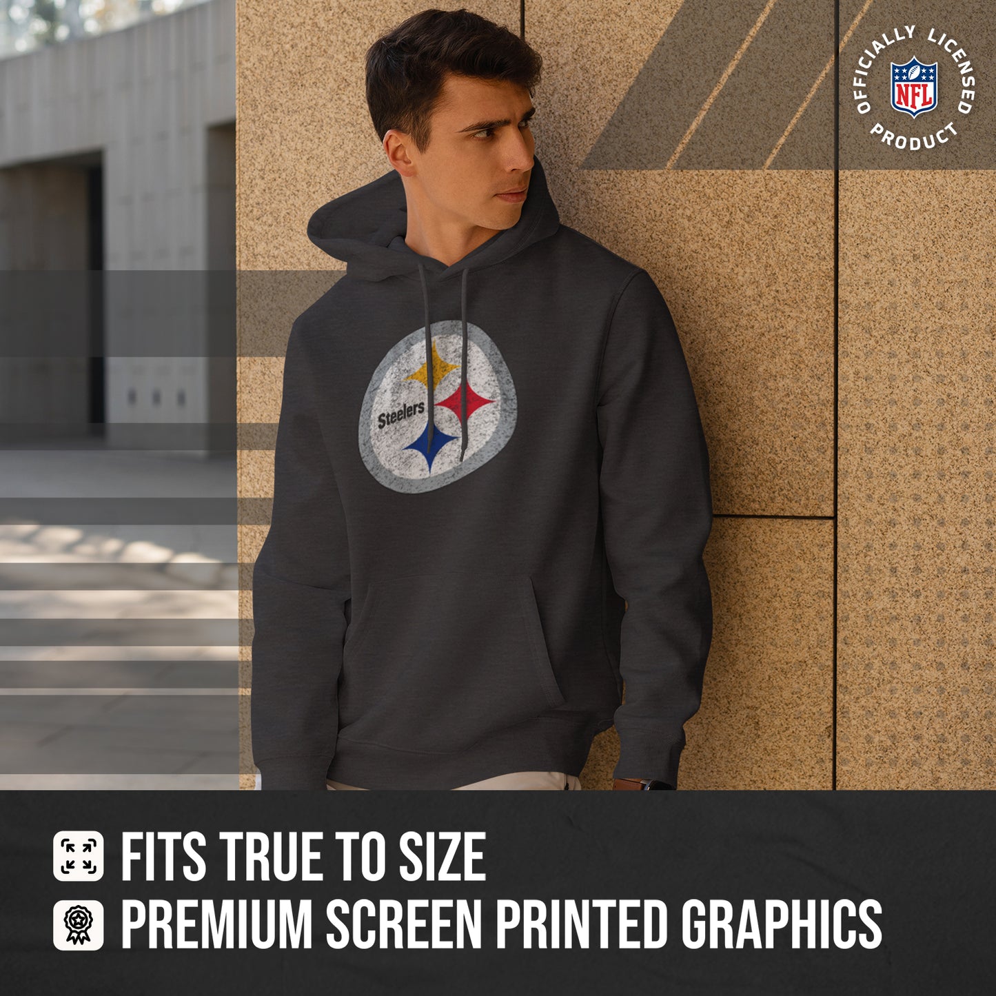 Pittsburgh Steelers NFL Adult Unisex Modern Throwback Ultra Soft Fleece Hooded Sweatshirt - Black