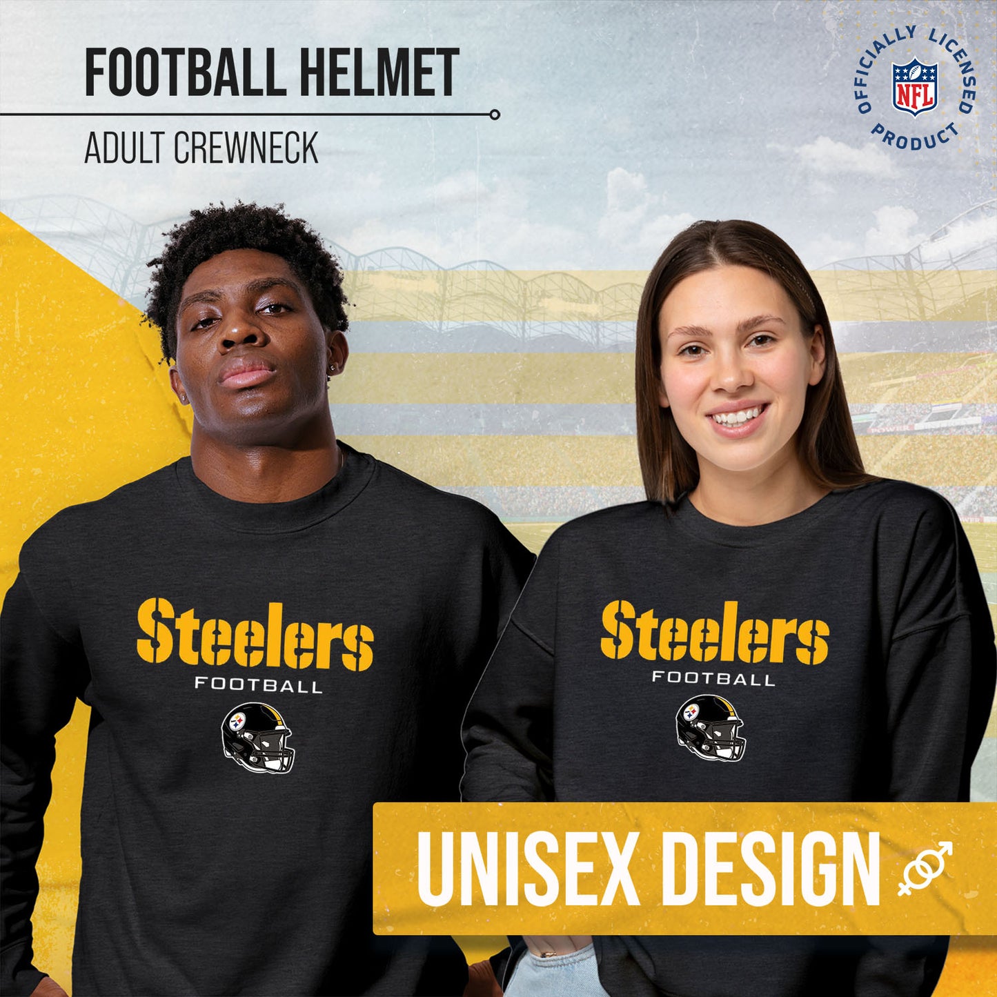 Pittsburgh Steelers Adult NFL Football Helmet Heather Crewneck Sweatshirt - Charcoal