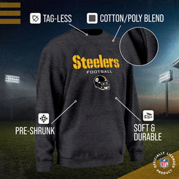 Pittsburgh Steelers Adult NFL Football Helmet Heather Crewneck Sweatshirt - Charcoal