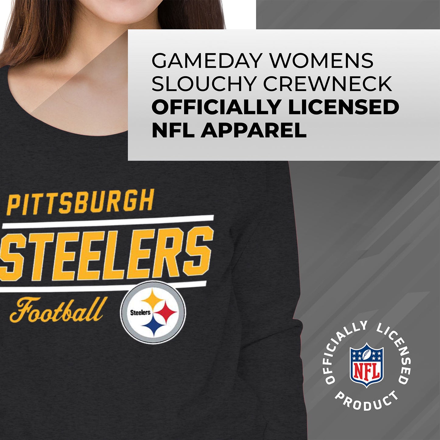 Pittsburgh Steelers NFL Womens Crew Neck Light Weight - Charcoal