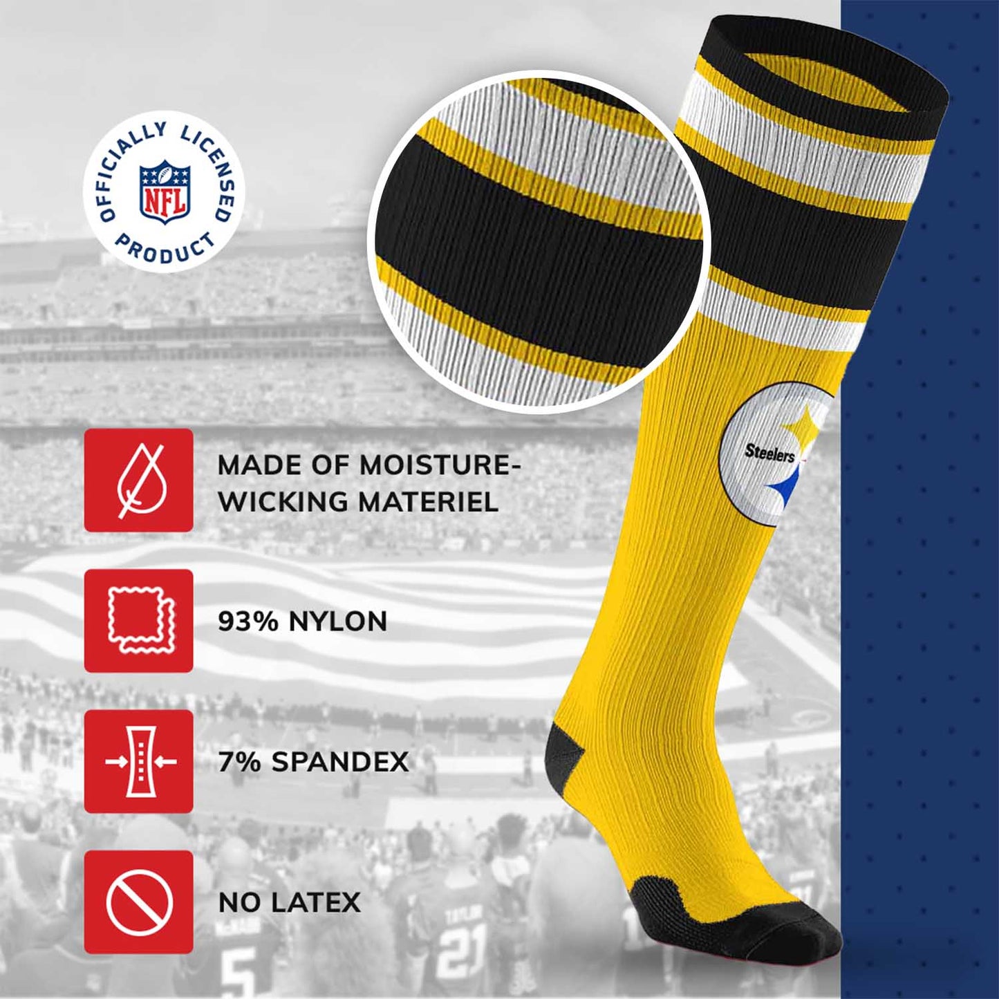 Pittsburgh Steelers NFL Adult Knee High-Performance Socks - Gold