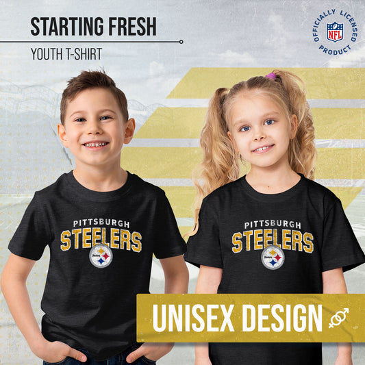 Pittsburgh Steelers NFL Youth Starting Fresh Tee- Pro Football Tag-Less T-Shirt For Boys & Girls - Black