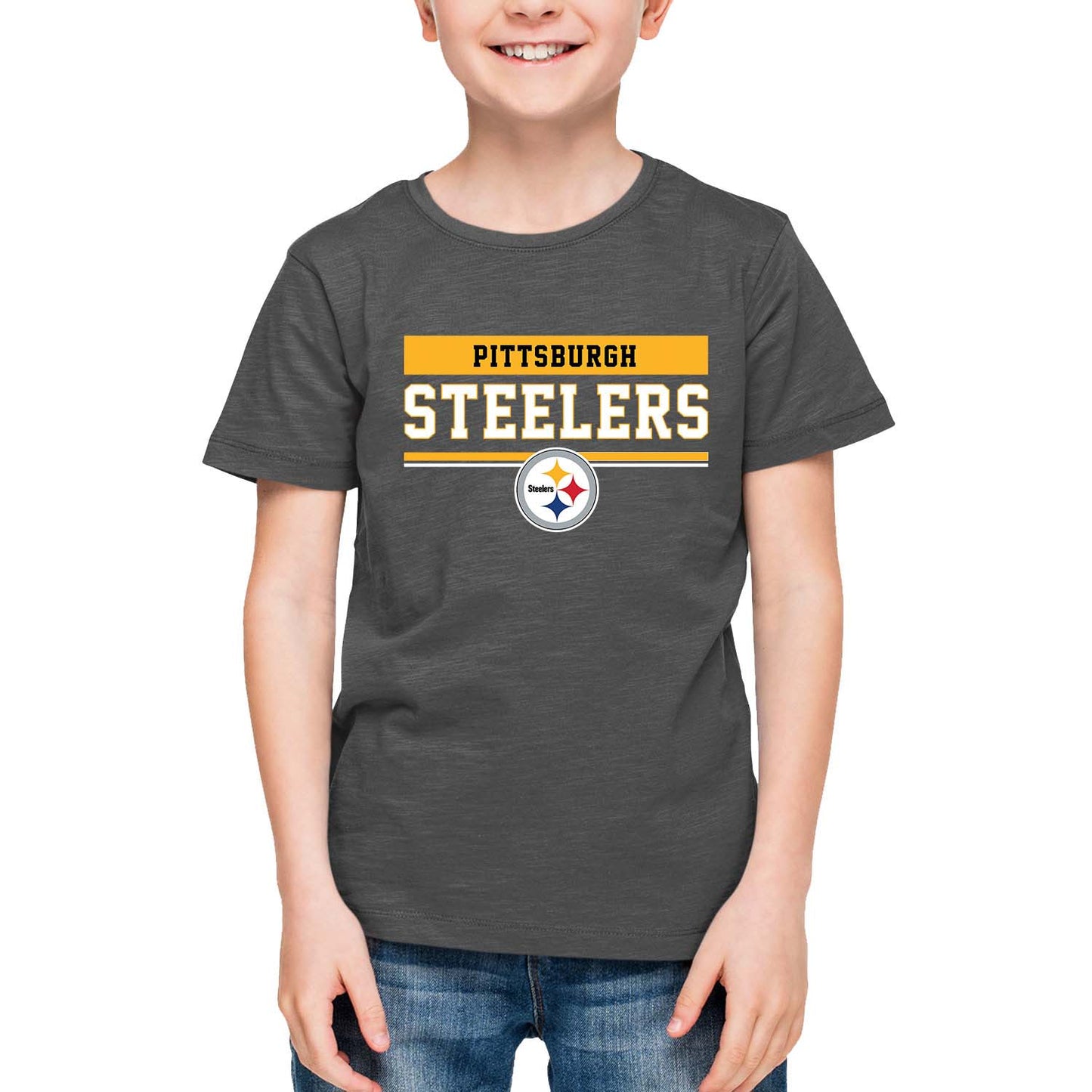 Pittsburgh Steelers NFL Youth Short Sleeve Charcoal T Shirt - Charcoal