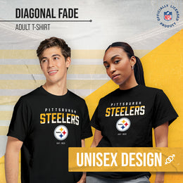 Pittsburgh Steelers Adult NFL Diagonal Fade Color Block T-Shirt - Black