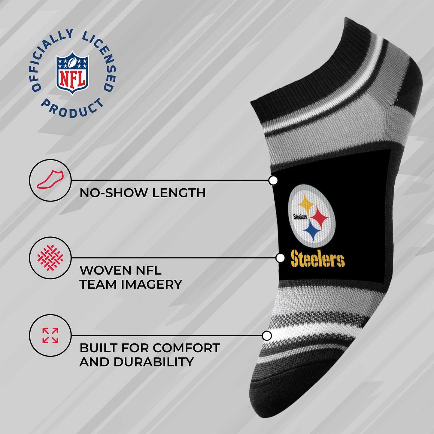 Pittsburgh Steelers Adult Marquis Addition No Show Socks - Black