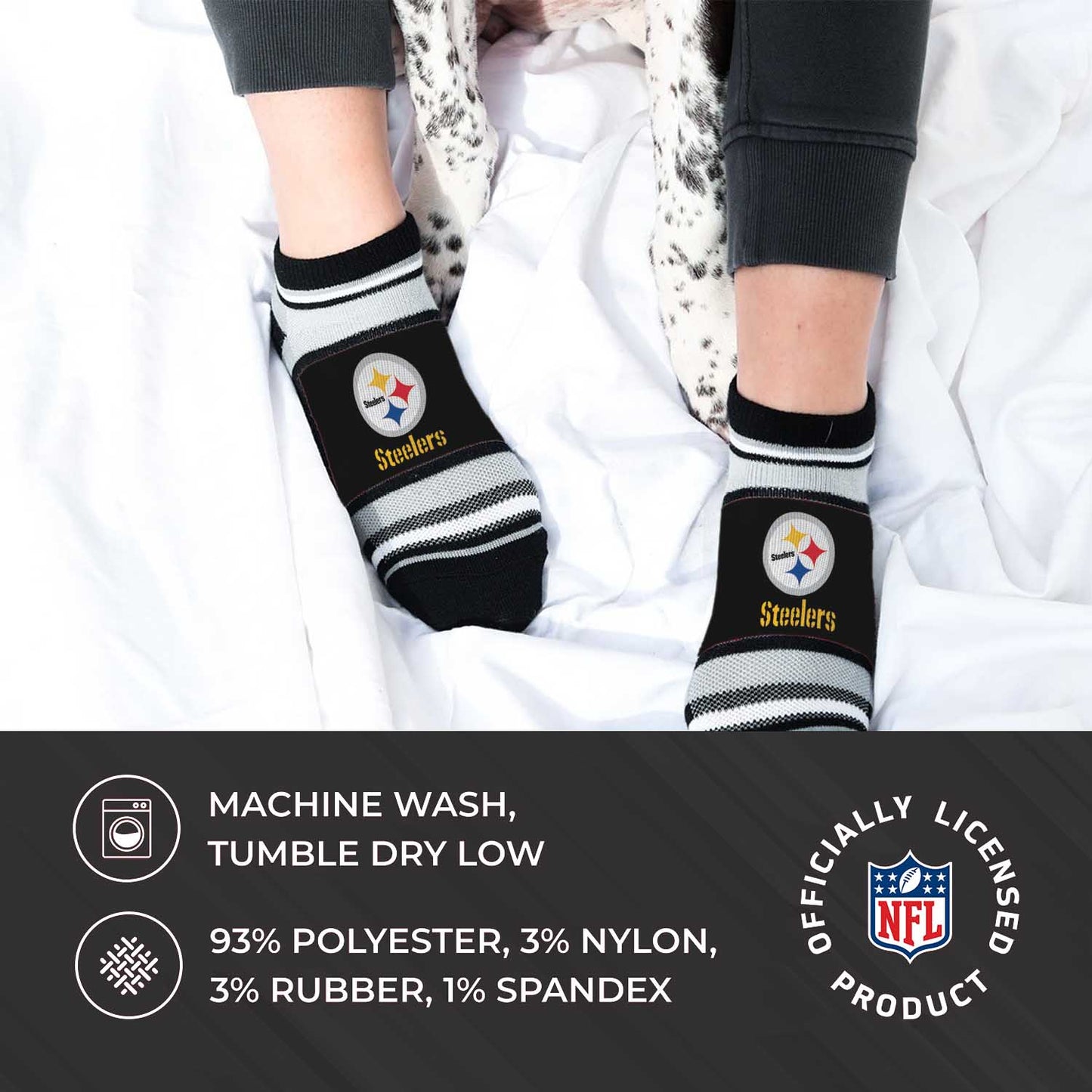 Pittsburgh Steelers Adult Marquis Addition No Show Socks - Black