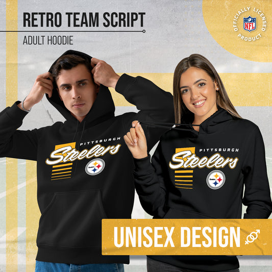 Pittsburgh Steelers NFL Adult Unisex Retro Script Ultra Soft Fleece Hooded Sweatshirt - Black