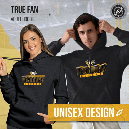 Pittsburgh Penguins NHL Adult Heather Charcoal True Fan Hooded Sweatshirt Unisex - Charcoal